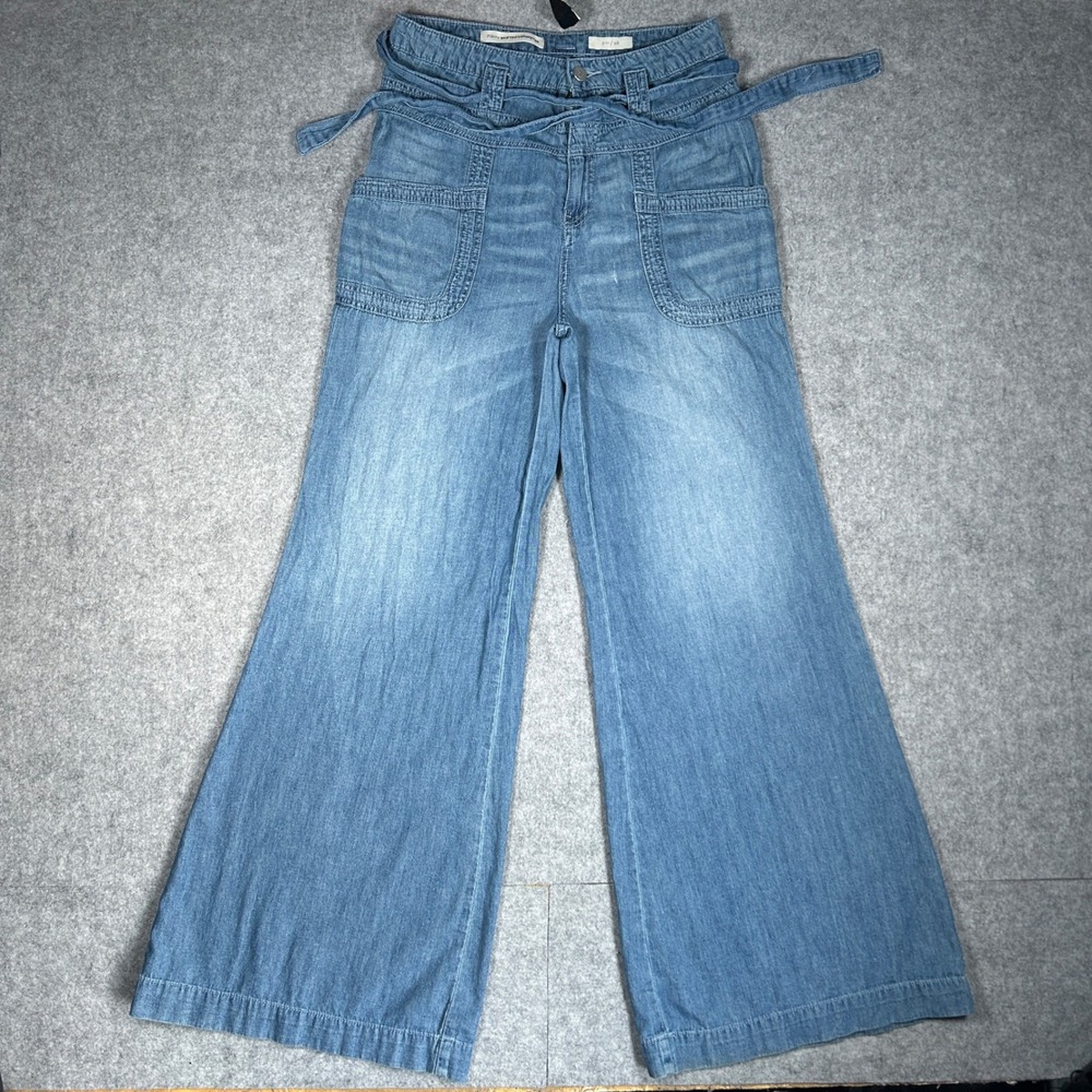 Pilcro Denim Pants Womens 28 Blue Wide Leg Paperbag Waist Boho Anthropologie